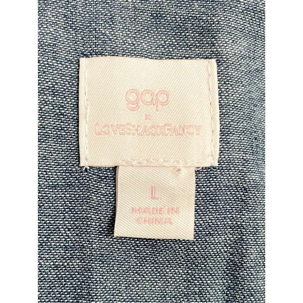 NWT Gap x LoveShackFancy Denim Tiered Midi Dress L Dark Wash Lace Button Front